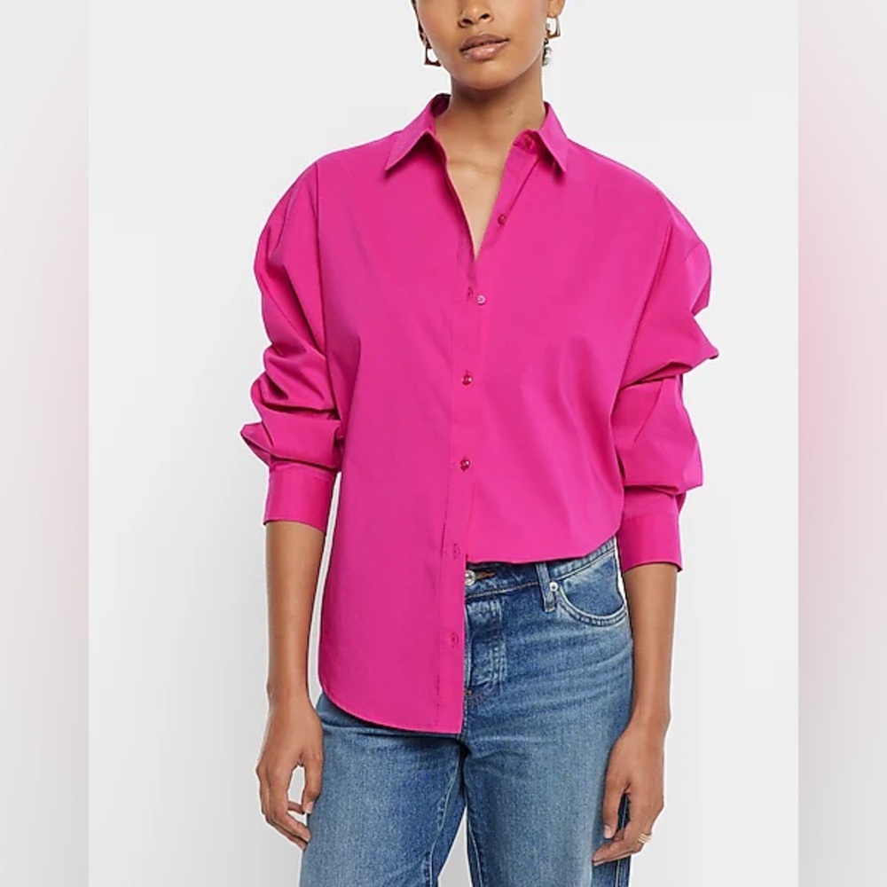 Express Cotton Poplin Boyfriend Shirt - Size Large